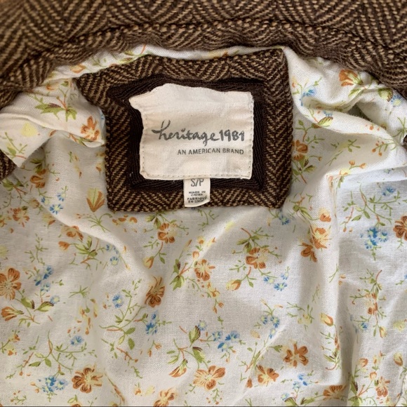 HERITAGE 1981 Tweed Coat Jacket Double Breasted Brown Size S. - Picture 10 of 14